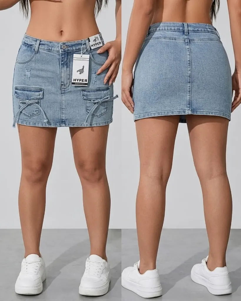 Falda short strech con bolsillos de lazo