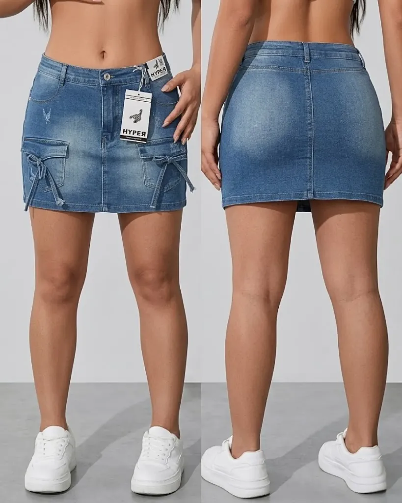 Falda short strech con bolsillos de lazo