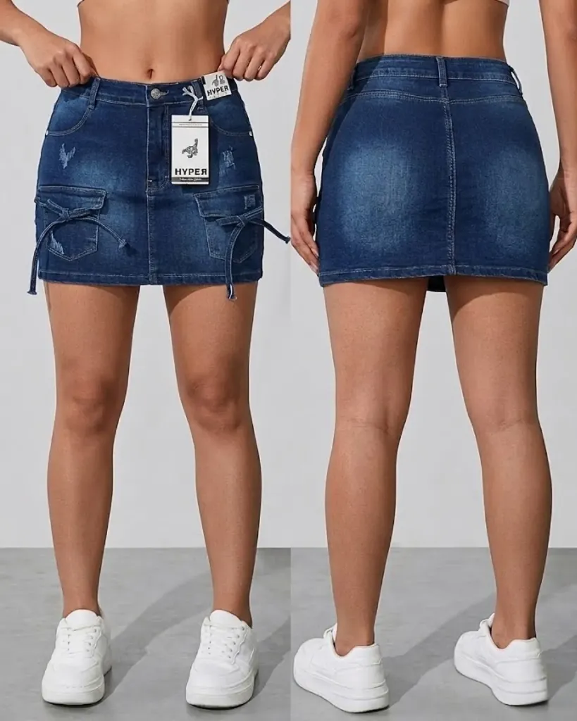 Falda short strech con bolsillos de lazo