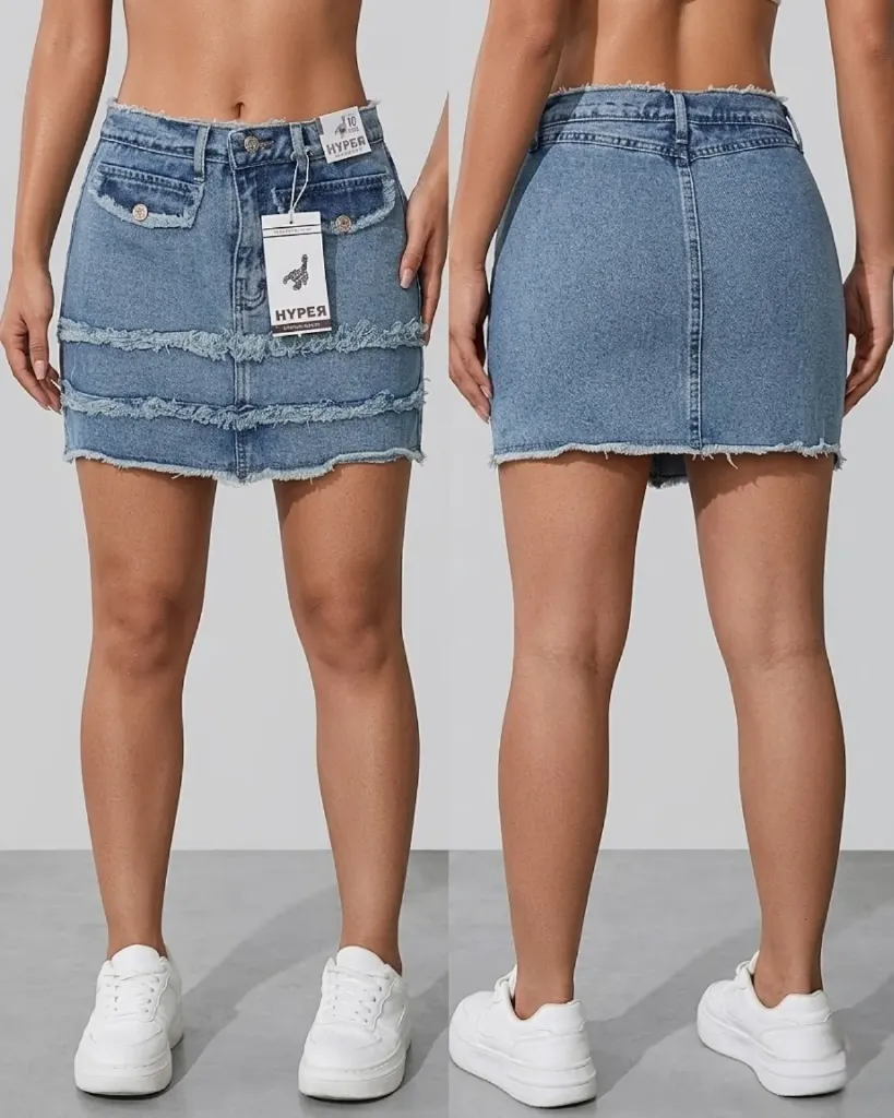 Falda short rigida deshilachada