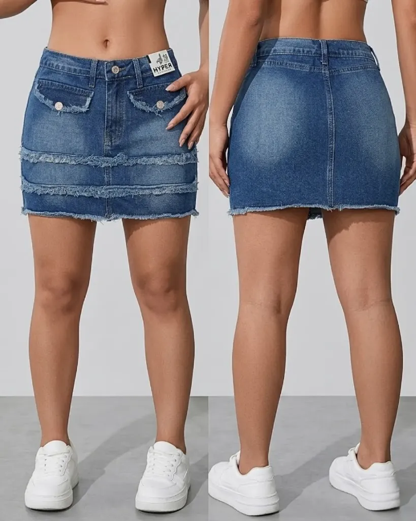 Falda short rigida deshilachada