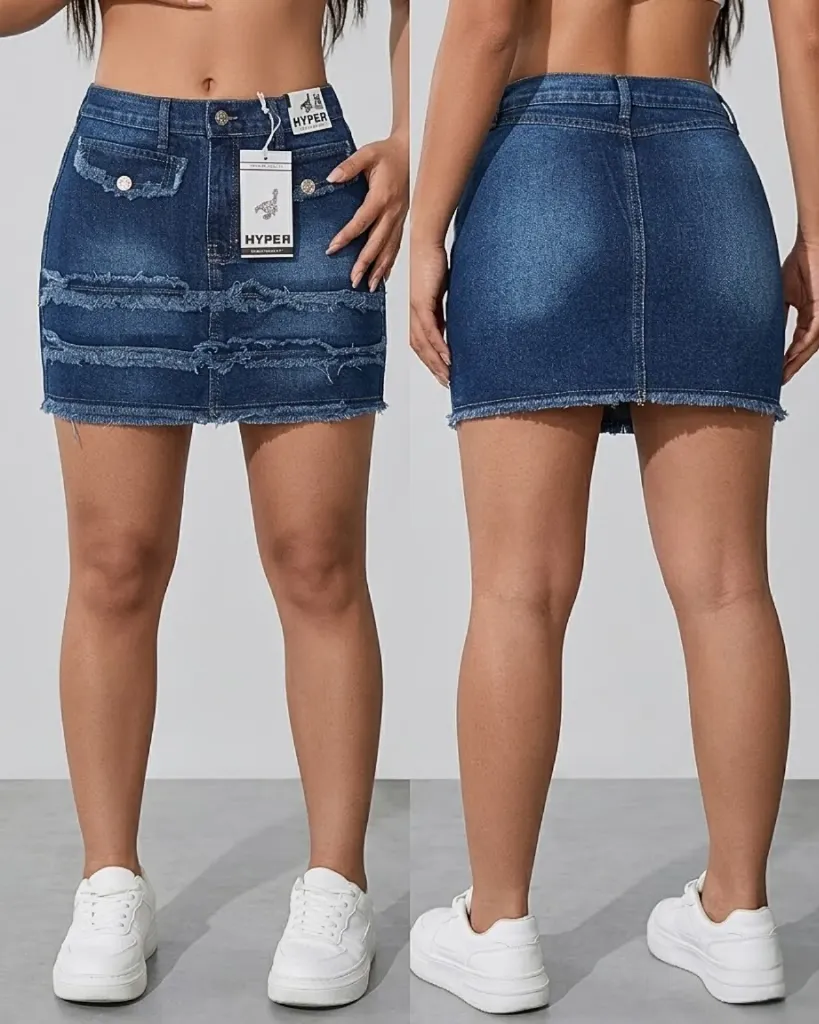 Falda short rigida deshilachada