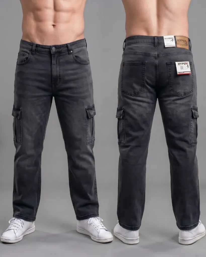 [HJ-001765-28-PLOMO] Recto jeans cargo strech (28)