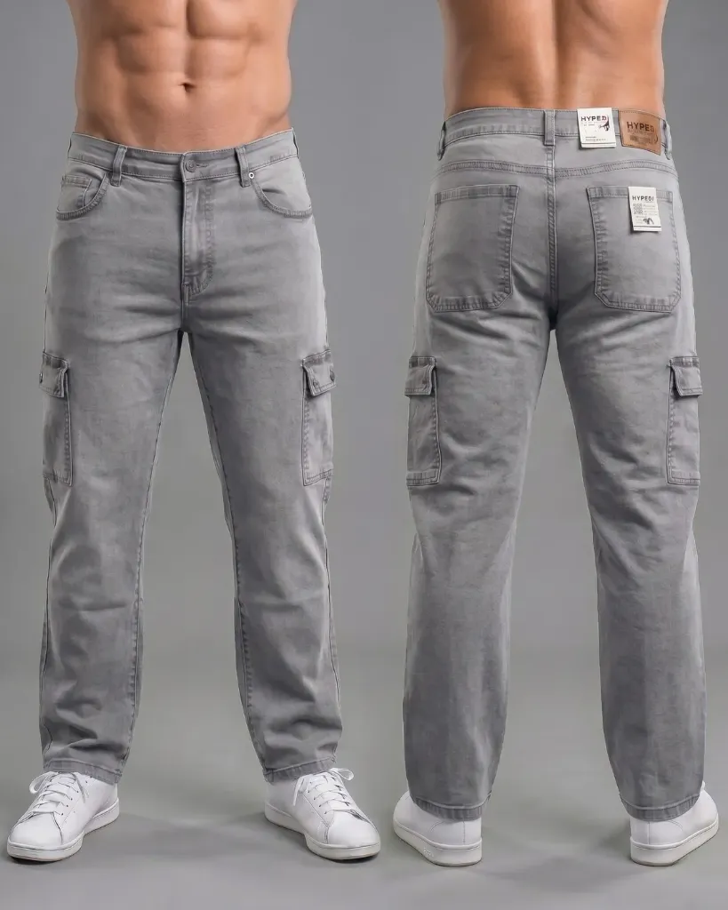 [HJ-001767-28-GRIS] Recto jeans cargo strech (28)
