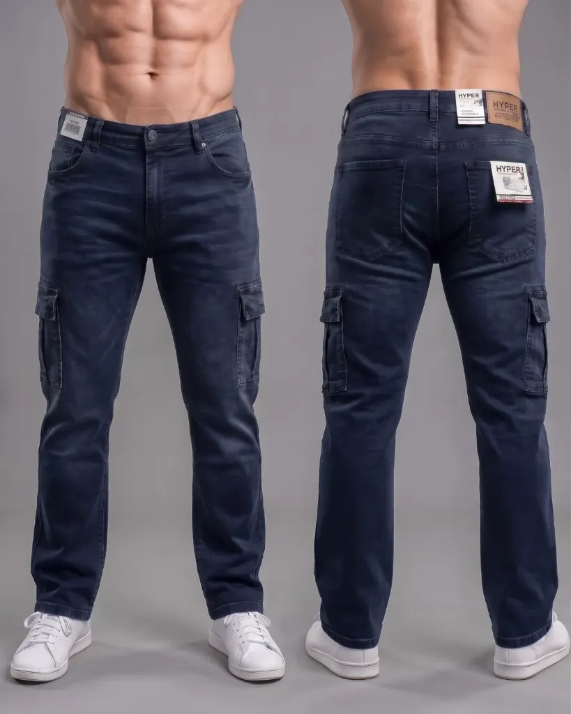 [HJ-001773-28-AZULADO] Recto jeans cargo strech (28)