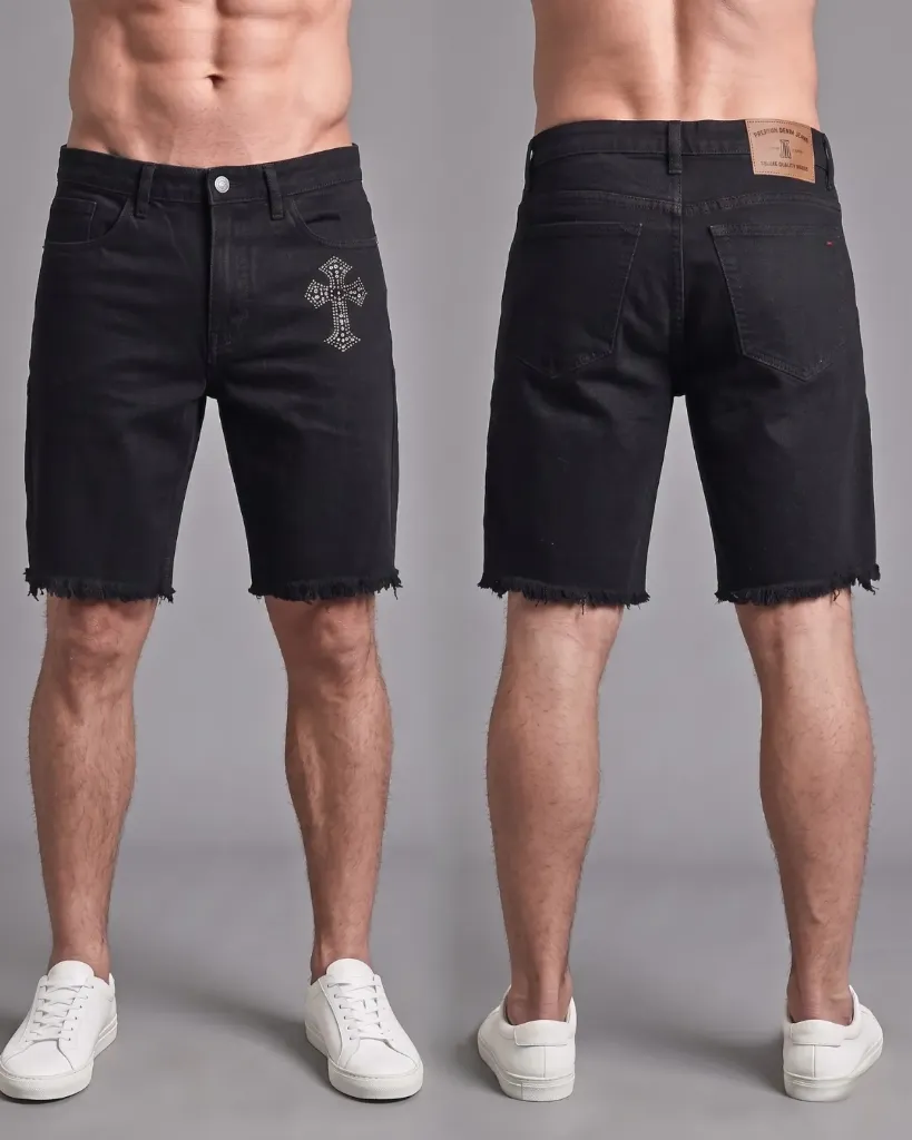 [HJ-001801-28-NEGRO] Bermuda rigida negra doble cruz hyper llana (28)