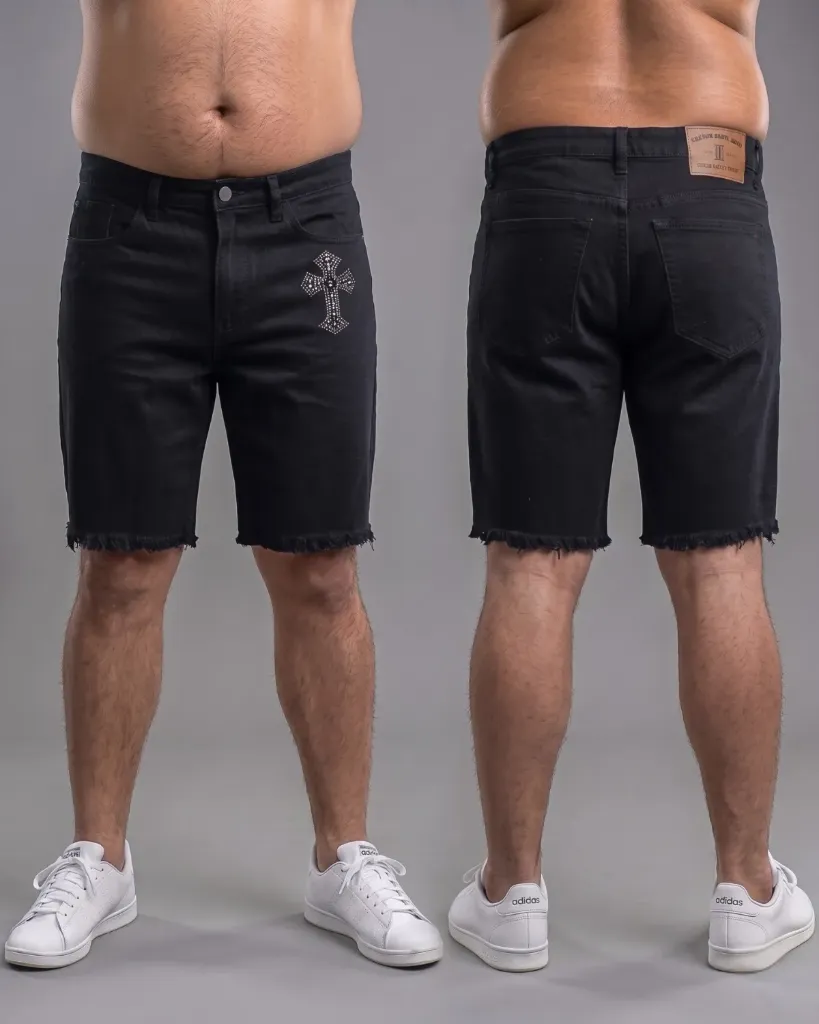 [HJ-001802-38-NEGRO] Bermuda rigida negra doble cruz hyper llana plus
