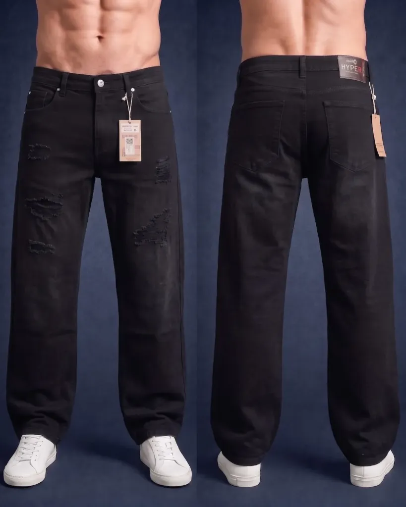 [HJ-001821-32-NEGRO] Baggy rigido negro rasgado (32)