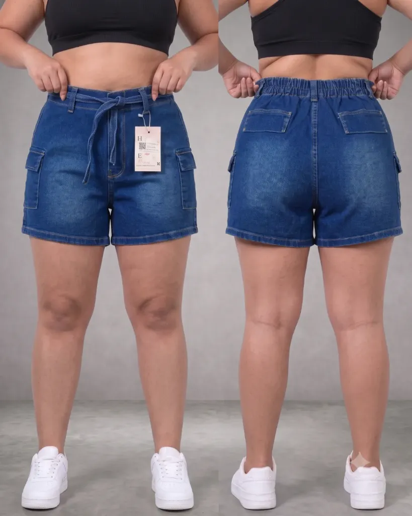 [HJ-001827-18-AZUL-MEDIO] Short strech plus con elastico y cinturon (18)