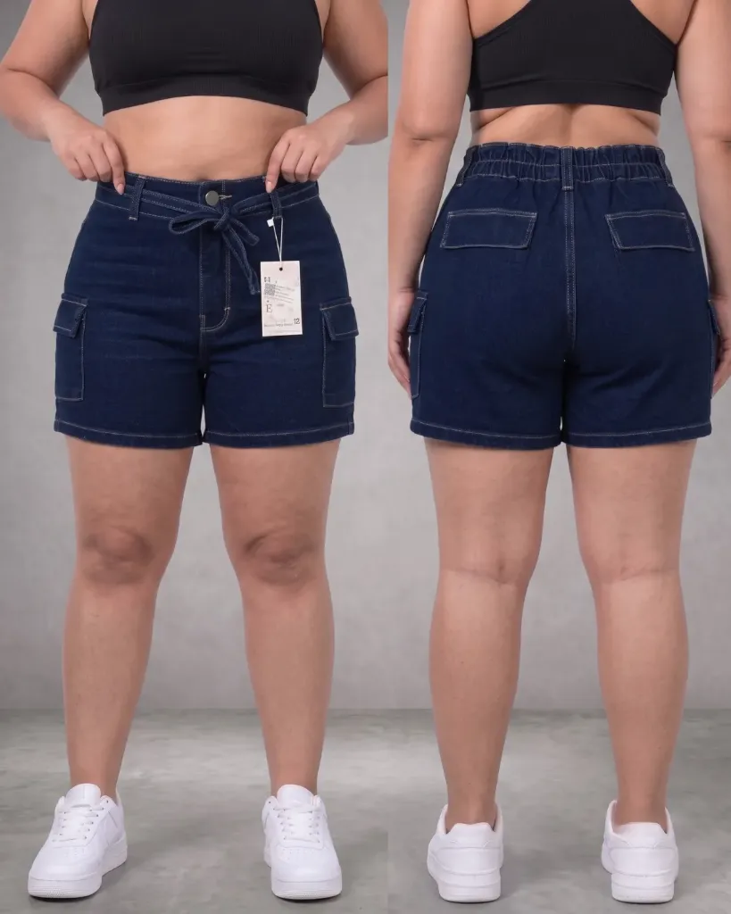 [HJ-001829-18-AZUL-OSCURO] Short strech plus con elastico y cinturon (18)