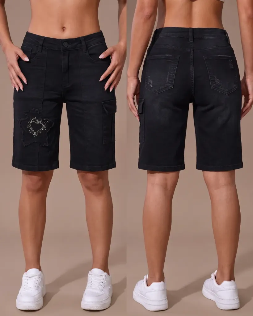 [HJ-002067-10-NEGRO] Bermuda strech dama estrella corazón (10)