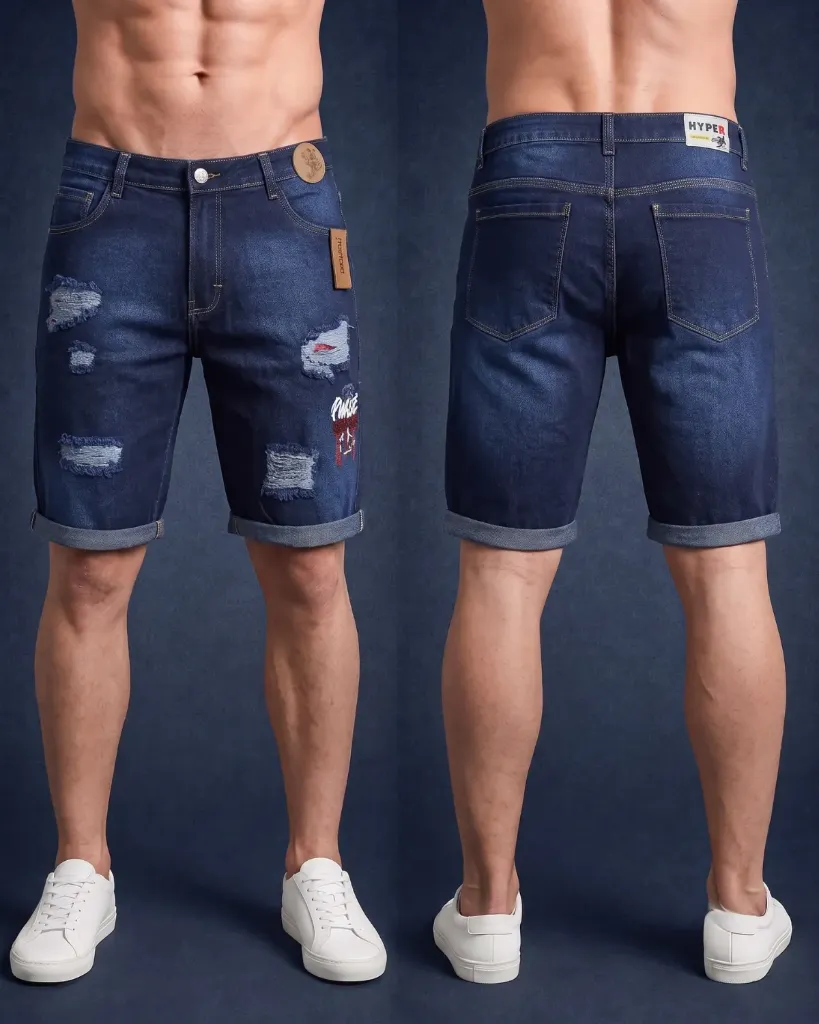 [HJ-001405-32-AZUL-1] Bermuda rigida rasgada estampada (32)