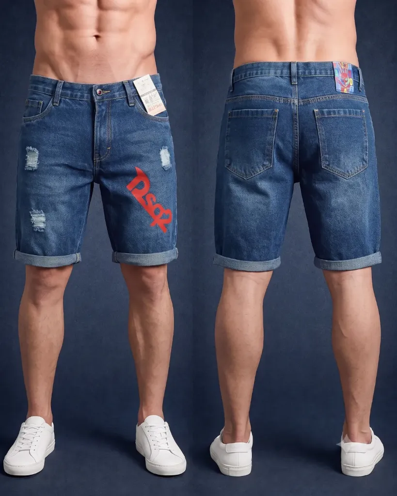 [HJ-001404-30-AZUL-2] Bermuda rigida rasgada estampada (30)