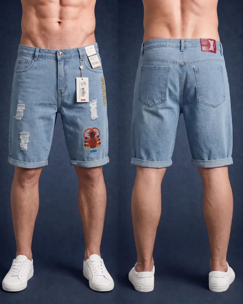 [HJ-002308-36-CELESTE-4] Bermuda rigida rasgada estampada (36)