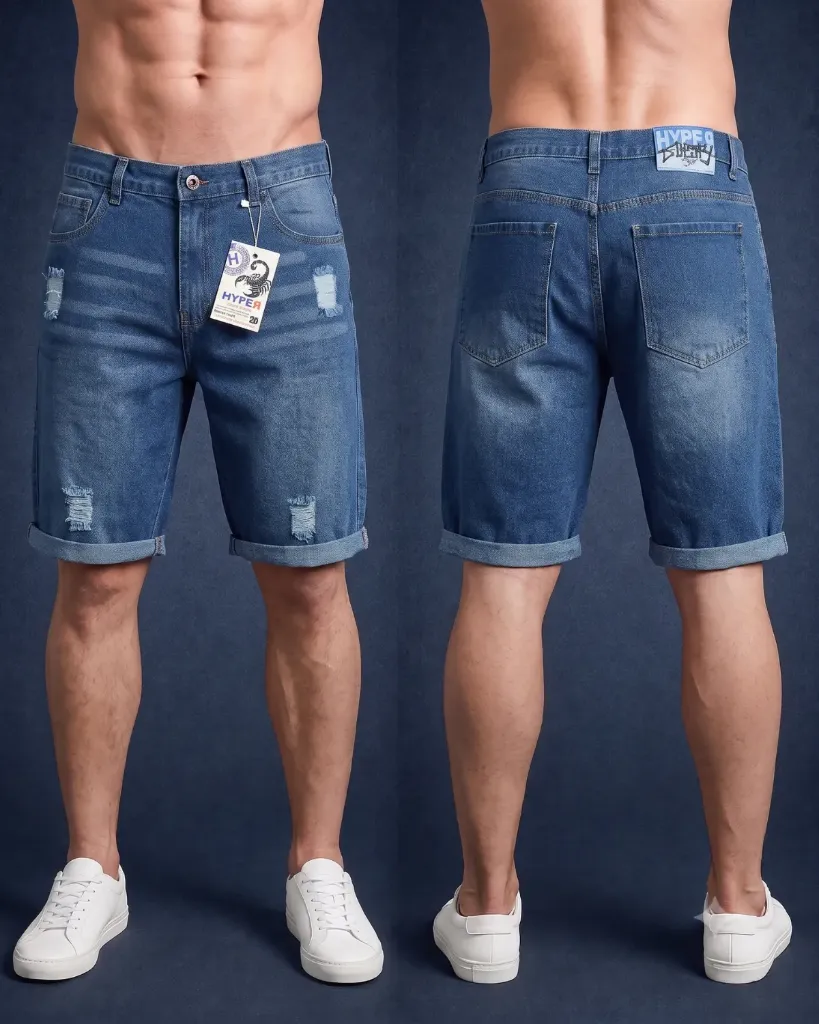 [HJ-002329-36-AZUL-4] Bermuda rigida rasgada llana