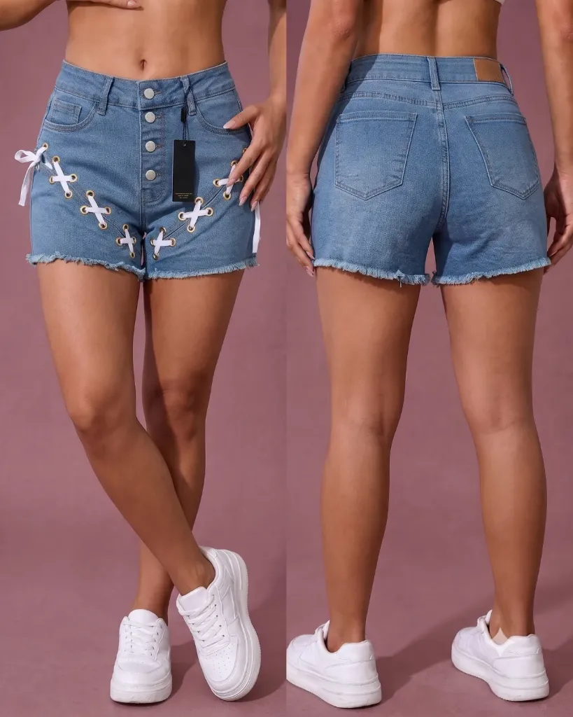 [HJ-002386-8-CELESTE] Short strech con tiras (8, Celeste)