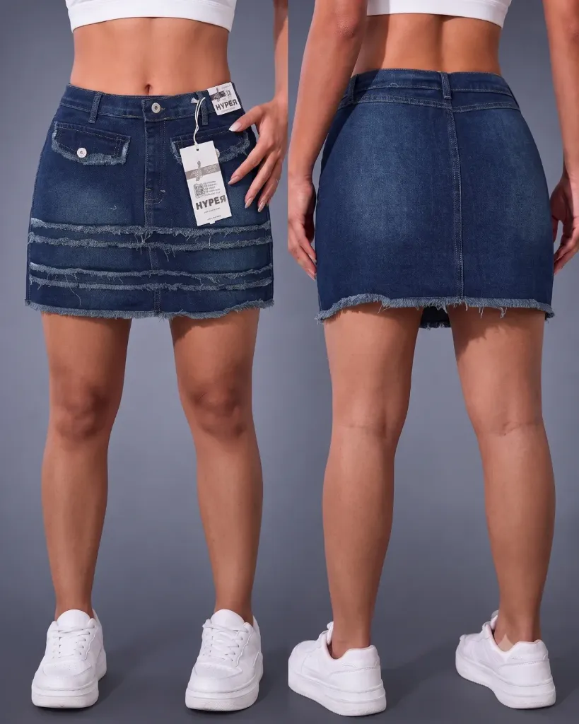 [HJ-002392-10-AZUL-2] Falda short rigida deshilachada (10, Azul #2)