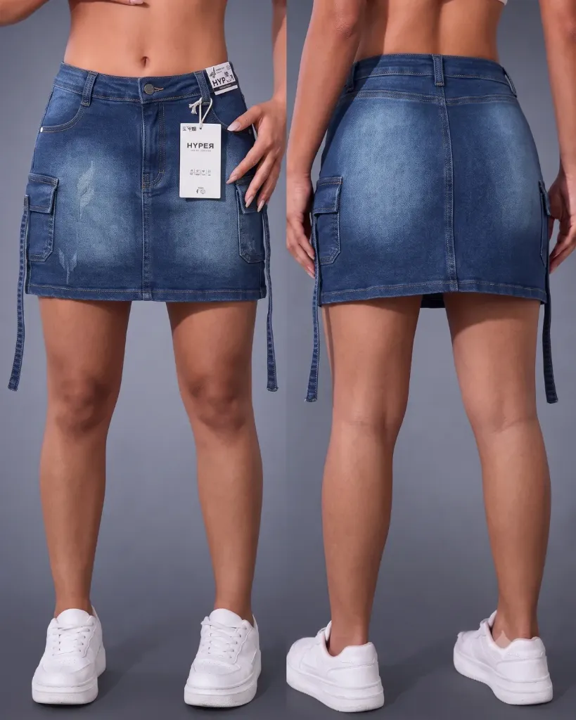 [HJ-002393-10-AZUL-2] Falda short strech cargo con tirante (10, Azul #2)