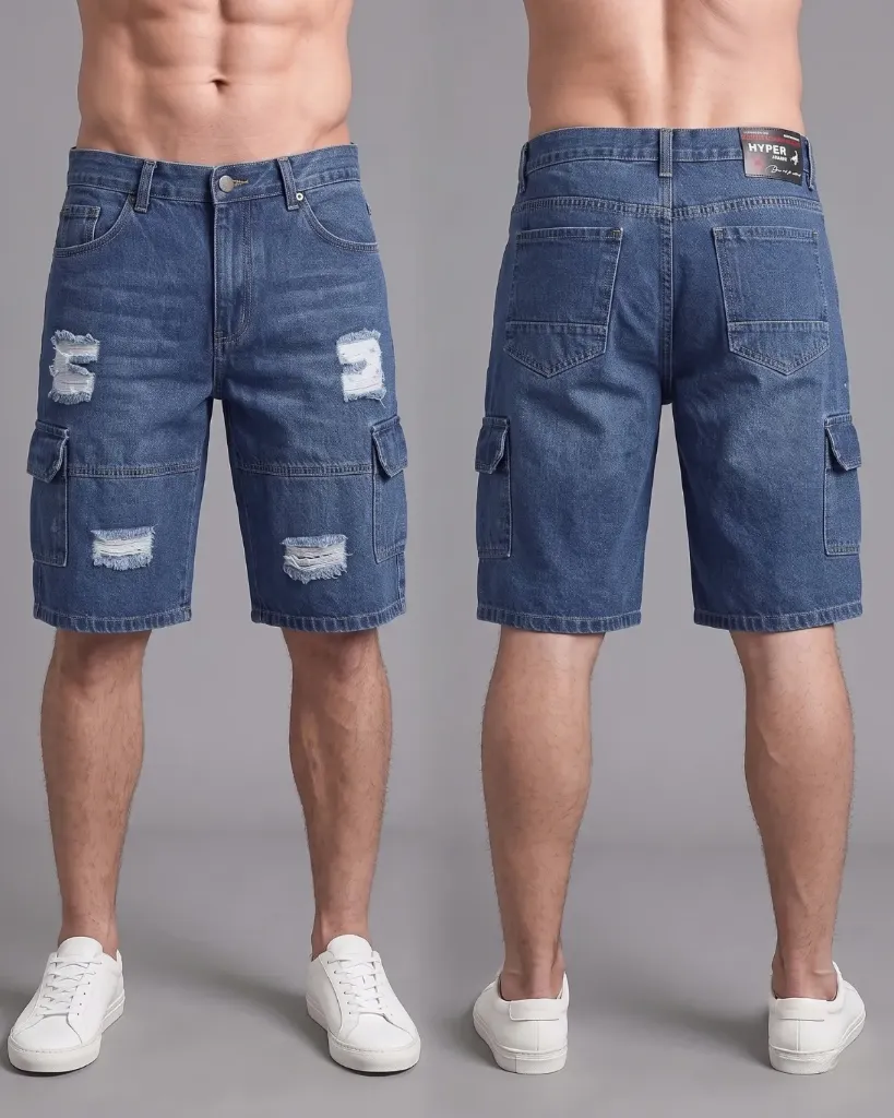 [HJ-001427-30-AZUL-2] Bermuda rigida rasgada cargo (30, Azul #2)