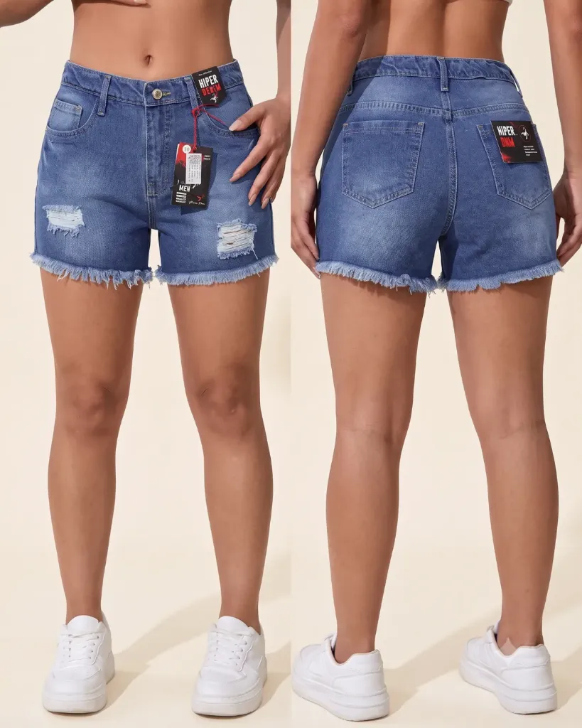 [HJ-002424-10-AZUL-2] Short rigido rasgado con flecos (10, Azul #2)