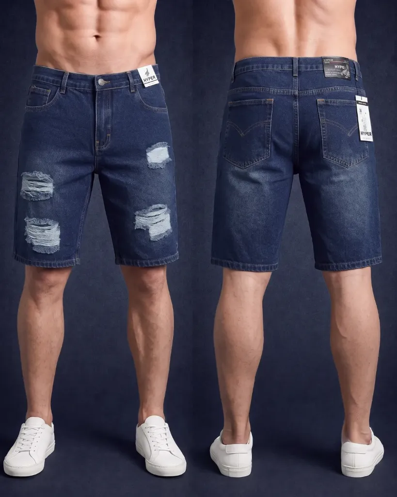 [HJ-000889-30-AZUL-2] Bermuda rigida rasgada (30, Azul #2)