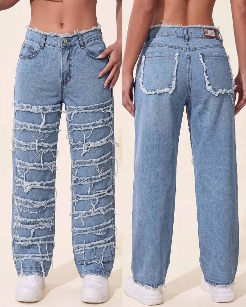 [HJ-001341-8-CELESTE] Baggy rigido deshilachado con pretina desilachada (8)