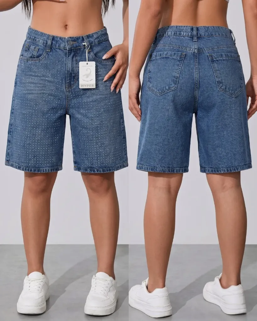 [HJ-002435-10-AZUL-MEDIO] Bermuda rigida con brillos (10, Azul medio)