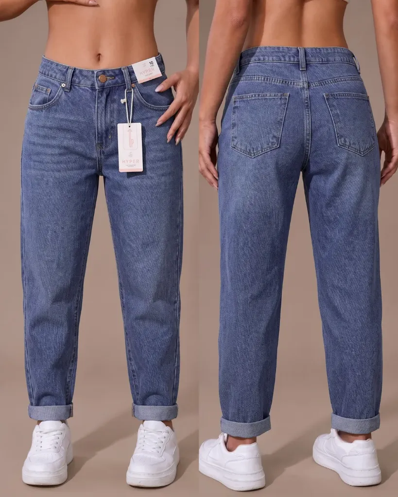 [HJ-002438-10-AZUL-2] Mom jeans rigido con brillo en el hilvan (10, Azul #2)