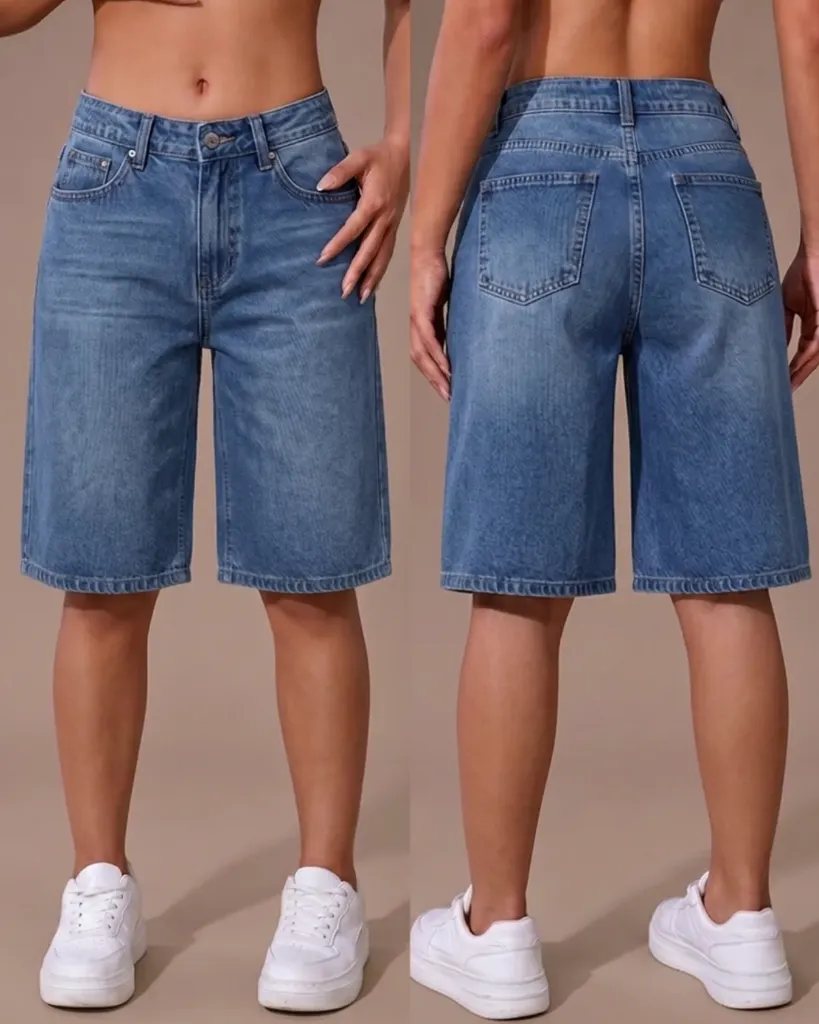 [HJ-002442-10-AZUL-2] Bermuda jeans rigida con bigotes (10, Azul #2)
