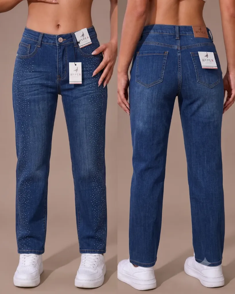[HJ-002463-10-AZUL-2] Recto jeans strech con bigotes y brillos (10, Azul #2)