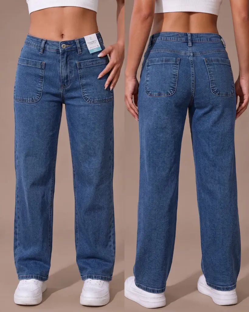 [HJ-002467-10-AZUL-2] Recto strech doble pinza con bolsillos delanteros (10, Azul #2)