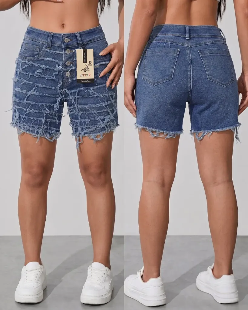 [HJ-002492-10-AZUL-MEDIO] Torero strech deshilachado (10, Azul medio)