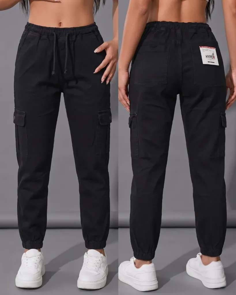 [HJ-002496-28-NEGRO] Jogger strech cargo de dama (28, Negro)