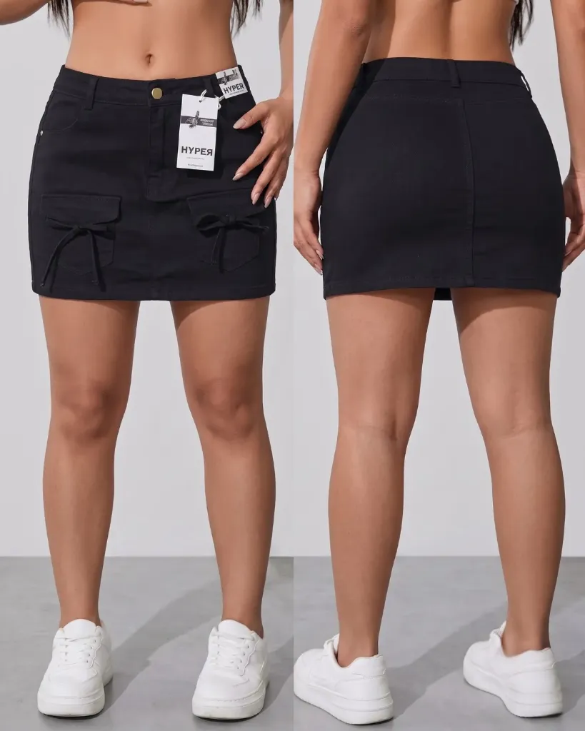 [HJ-002504-10-NEGRO] Falda short strech con bolsillos delanteros (10, Negro)