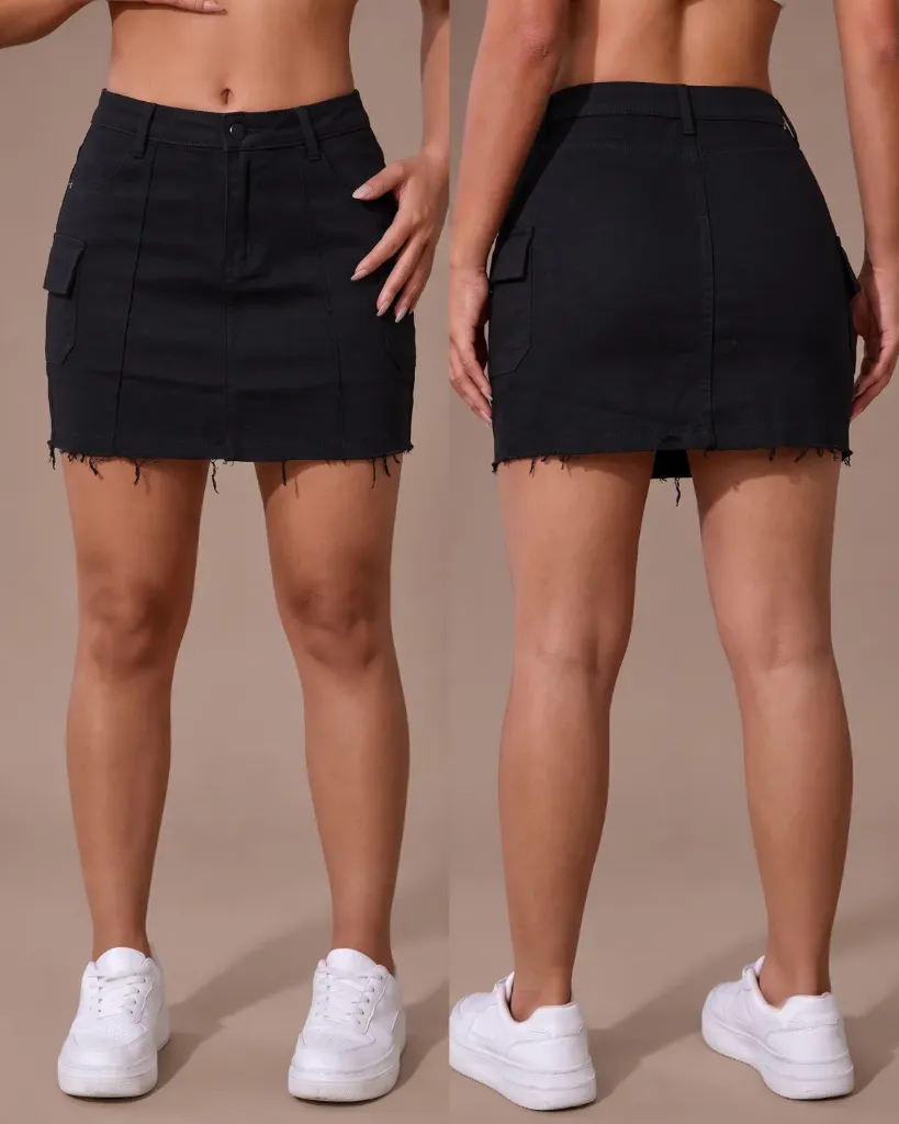 [HJ-002511-10-NEGRO] Falda short strech cargo con costura frontal (10)