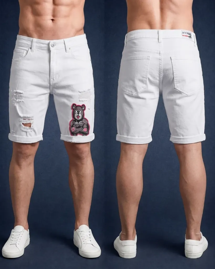 [HJ-002310-30-BLANCO] Bermuda rigida rasgada estampada (30)