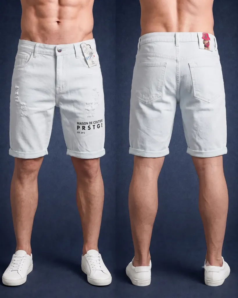 [HJ-002311-30-BLANCO] Bermuda rigida rasgada estampada con letras (30)