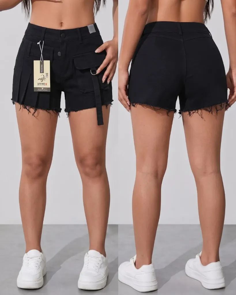 [HJ-002529-10-NEGRO] Short falda strech con tablones y bolsillo (10, Negro)