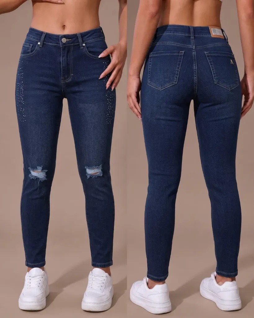 [HJ-002544-8-AZUL-2] Tubo semi strech rasgado con brillos (8, Azul #2)