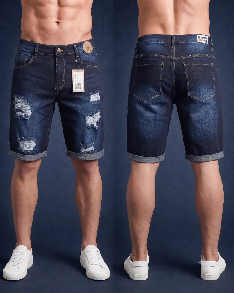 [HJ-002326-32-AZUL-1] Bermuda rigida rasgada llana (32)