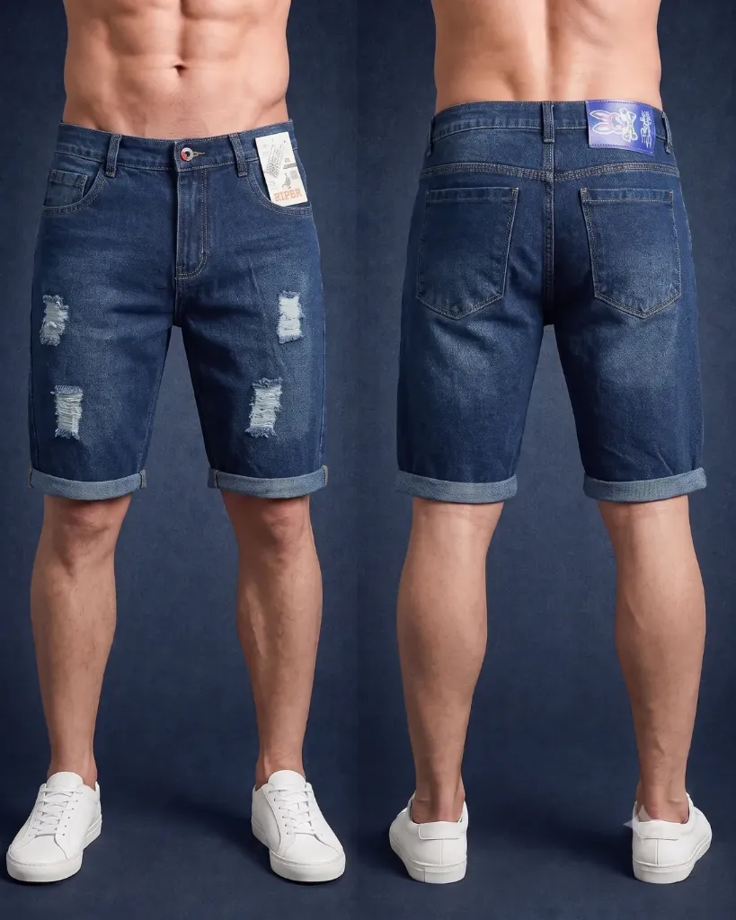 [HJ-002327-30-AZUL-2] Bermuda rigida rasgada llana (30)