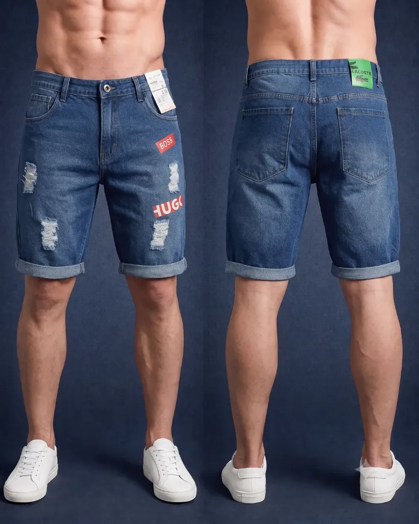 [HJ-002303-30-AZUL-4] Bermuda rigida rasgada estampada (30)
