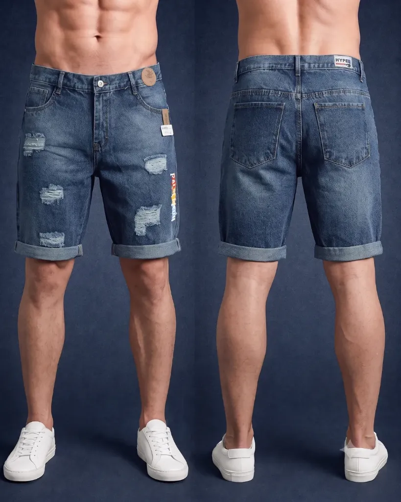 [HJ-002304-32-AZUL-5] Bermuda rigida rasgada estampada (32)