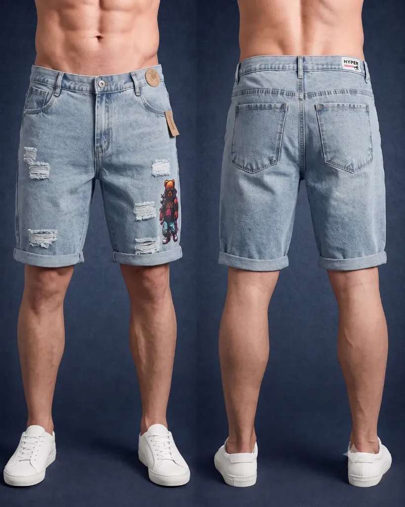 [HJ-002307-30-CELESTE-3] Bermuda rigida rasgada estampada (30)