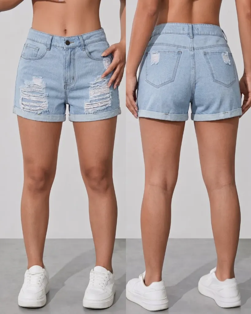 Short rigido rasgado con dobladillo