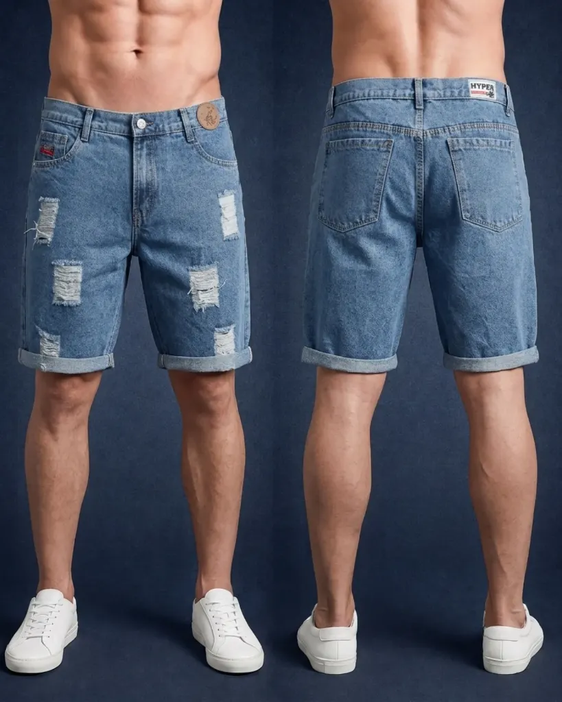 [HJ-002328-30-AZUL-3] Bermuda rigida rasgada llana (30)
