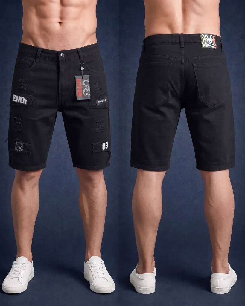 [HJ-002443-32-NEGRO] Bermuda rigida rasgada estampada (32, Negro)