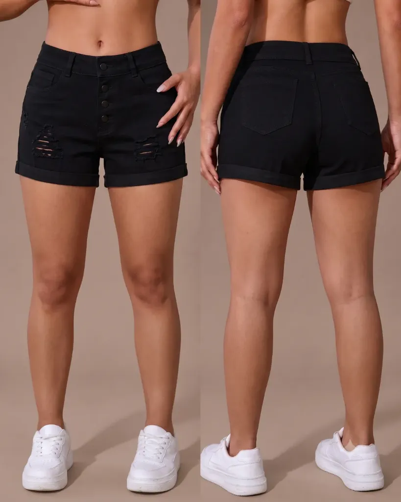 Short strech rasgado de 4 botones