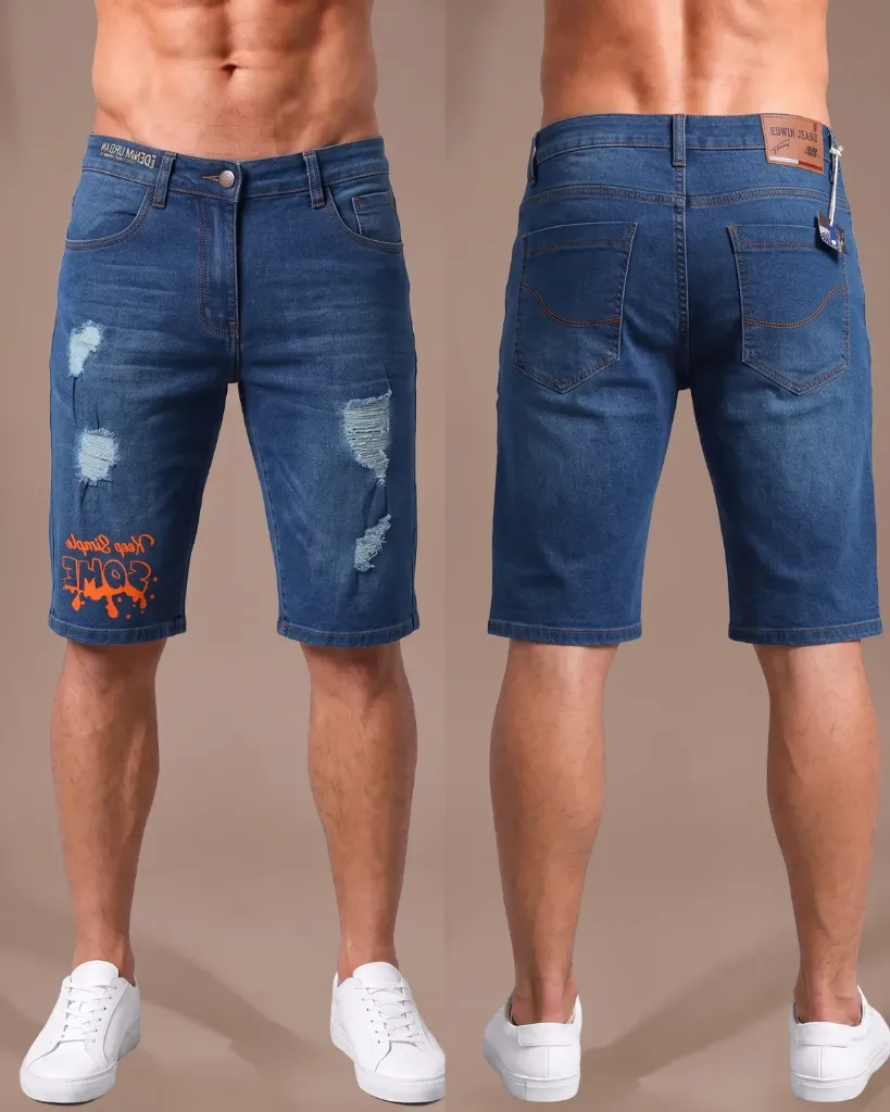 Bermuda jeans strech rasgada con estampado