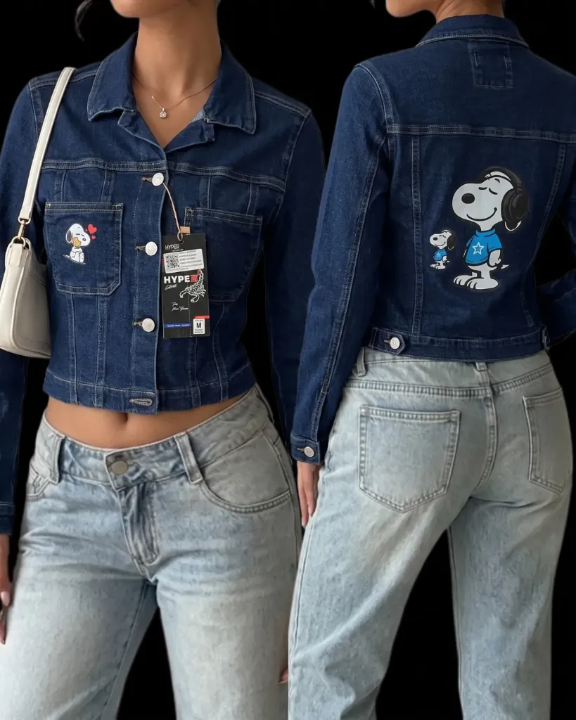 Chaqueta jeans strech con estampado de snoopy